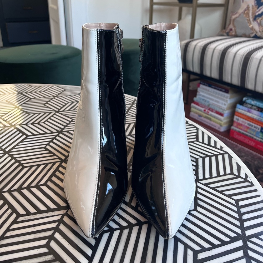 Black & White Patent Ankle Boots – Size 39 (US 8.5–9)